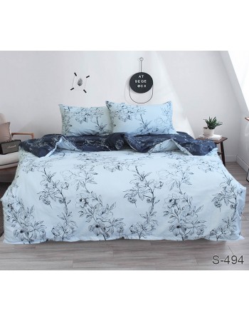 Постіль сімейна блакитного кольору з квітами