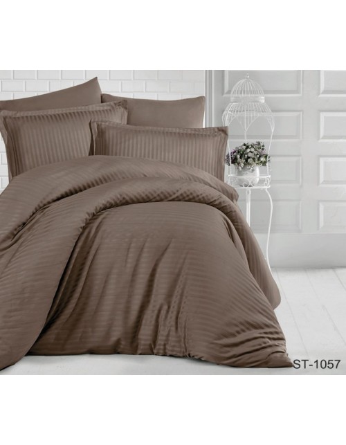Сімейний комплект постільної білизни однотонна коричневого кольору, Сатин страйп