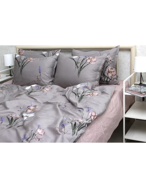 Сімейний комплект постільної білизни з квітковим візерунком, Сатин люкс