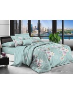 Постіль євро м'ятного кольору з квітами