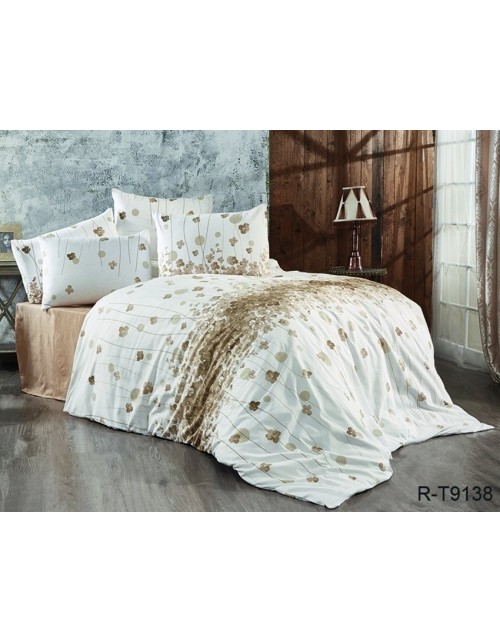 Євро комплект постільної білизни білого кольору з абстрактним принтом, Ранфорс