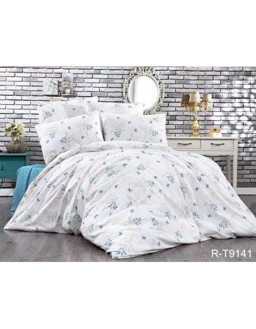 Євро комплект постільної білизни білого кольору з листям на гілках, Ранфорс