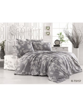 Постіль євро сірого кольору з листям на гілках