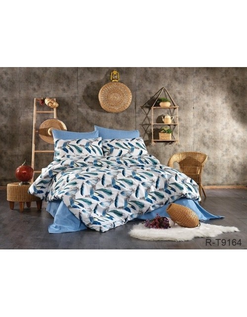 Євро комплект постільної білизни з принтом пір'ячками, Ранфорс