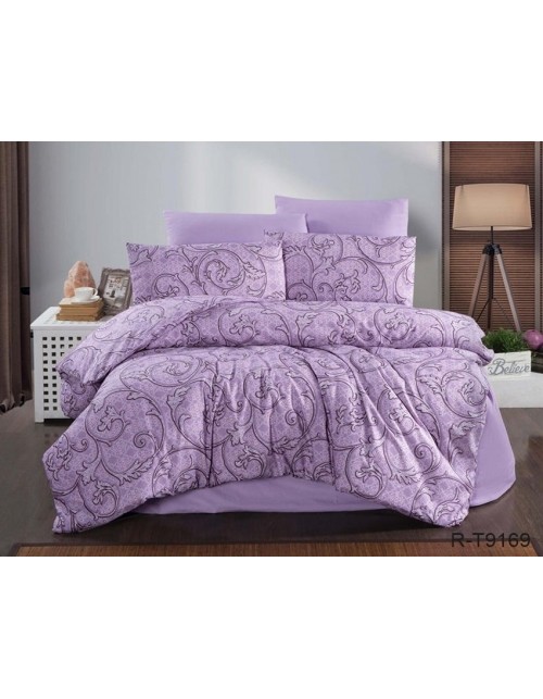 Євро комплект постільної білизни фіолетового кольору з абстрактним принтом, Ранфорс
