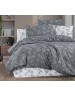 Евро комплект постельного белья серого цвета с узором цветов, Ранфорс