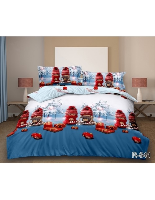 Євро комплект постільної білизни з новорічним принтом, Ранфорс
