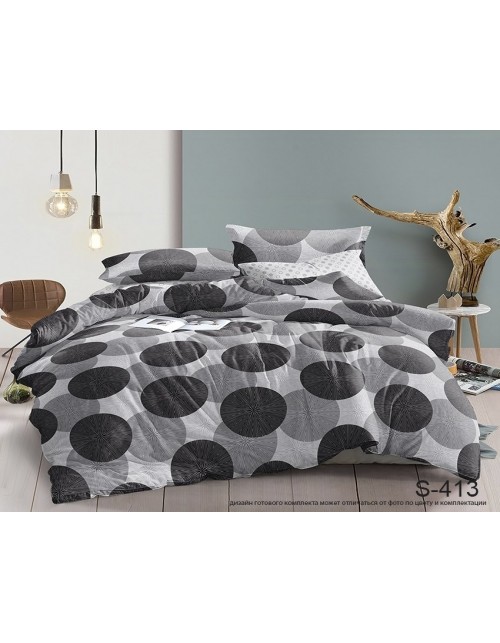 Евро комплект постельного белья серого цвета в горошек, Сатин люкс