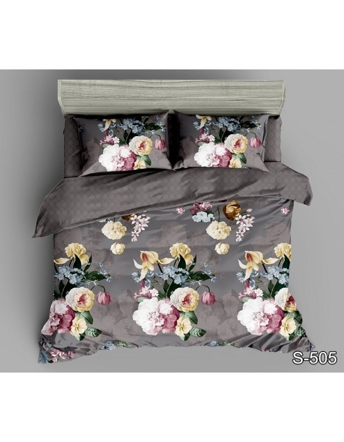 Євро комплект постільної білизни з квітковим принтом, Сатин люкс