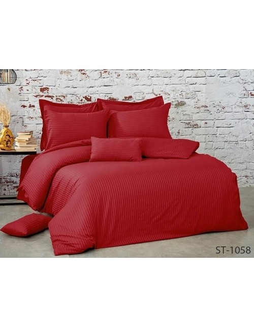 Євро комплект постільної білизни однотонна червоного кольору, Сатин страйп