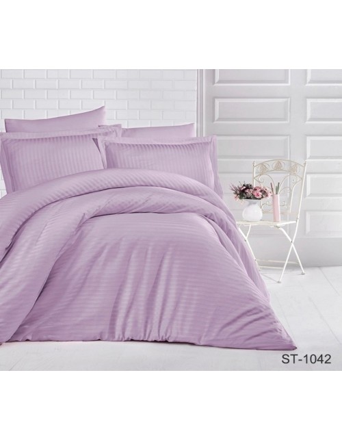 Євро комплект постільної білизни однотонна бузкового кольору, Сатин страйп