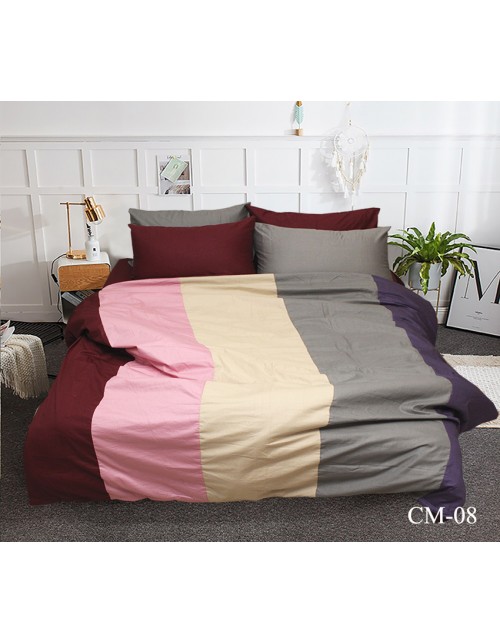 Евро комплект постельного белья в разноцветную полоску, Поплин