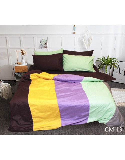 Евро комплект постельного белья в разноцветную полоску, Поплин