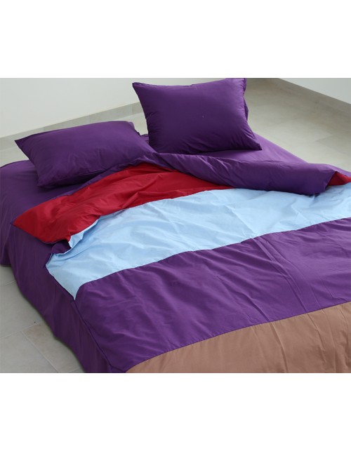 Євро комплект постільної білизни у смужку фіолетового кольору, Поплін