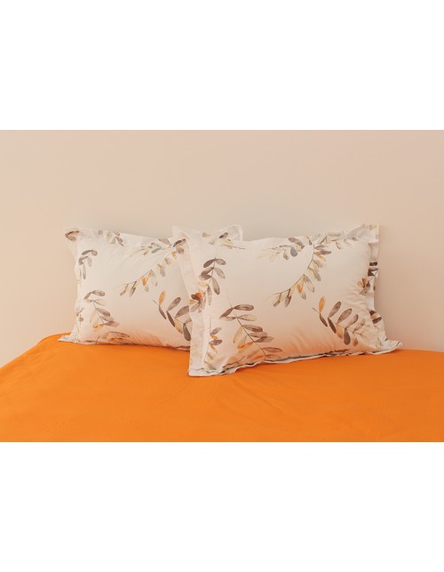 Євро комплект постільної білизни молочно-жовтогарячого кольору з гілками, Ранфорс