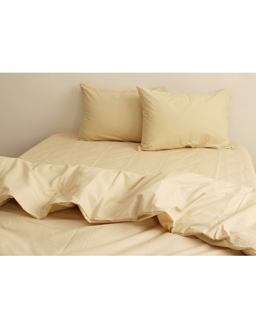 Євро комплект постільної білизни однотонна ванільного кольору, Ранфорс