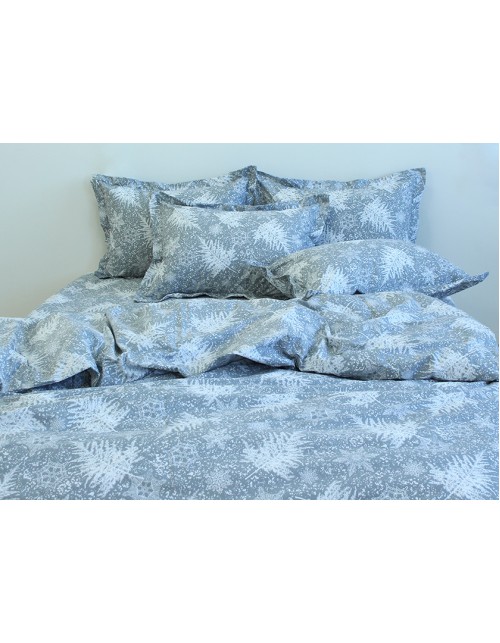 Євро комплект постільної білизни з гілками ялинки та сніжинками, Ранфорс