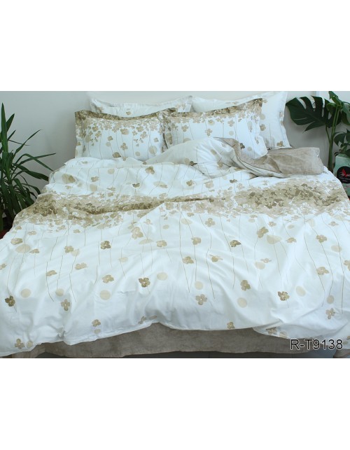 Євро комплект постільної білизни білого кольору з абстрактним принтом, Ранфорс