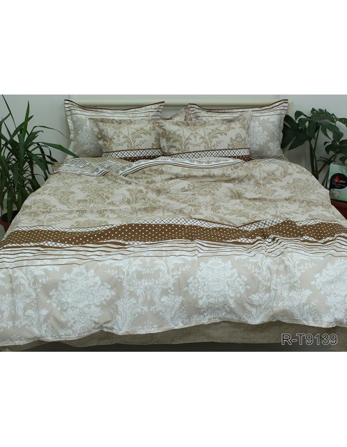 Євро комплект постільної білизни бежевого кольору з абстрактним принтом, Ранфорс