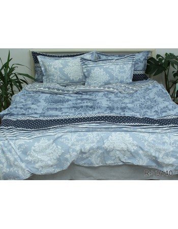 Постіль євро синього кольору з абстрактним принтом