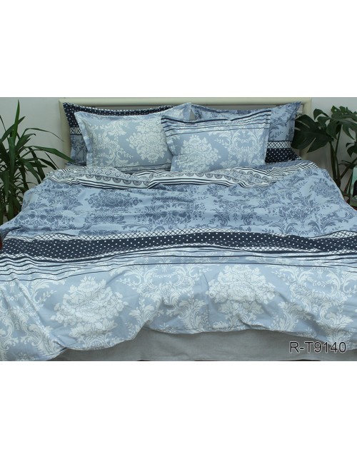 Євро комплект постільної білизни синього кольору з абстрактним принтом, Ранфорс