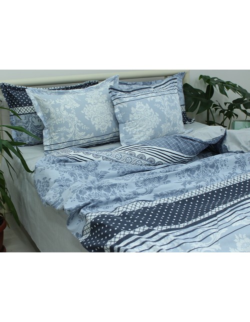 Євро комплект постільної білизни синього кольору з абстрактним принтом, Ранфорс