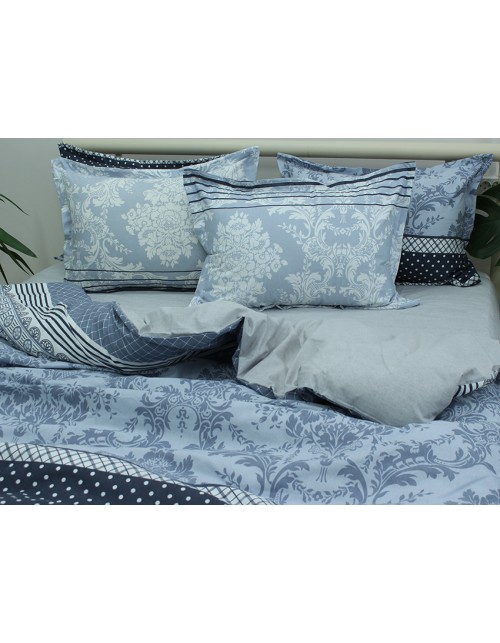 Євро комплект постільної білизни синього кольору з абстрактним принтом, Ранфорс