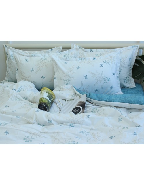 Євро комплект постільної білизни білого кольору з листям на гілках, Ранфорс