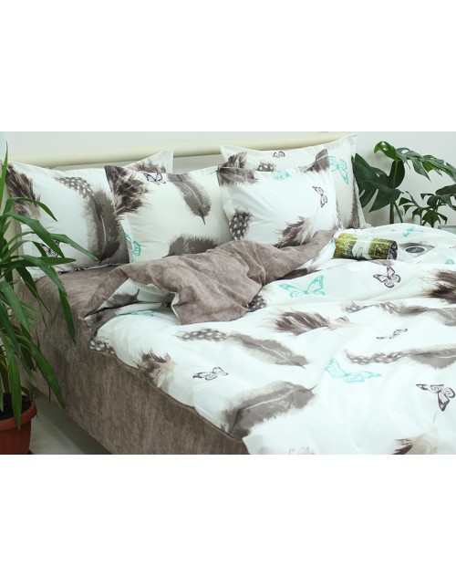 Євро комплект постільної білизни з пір'ячками та метеликами, Ранфорс