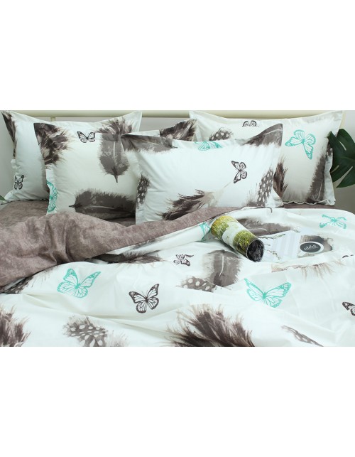 Євро комплект постільної білизни з пір'ячками та метеликами, Ранфорс