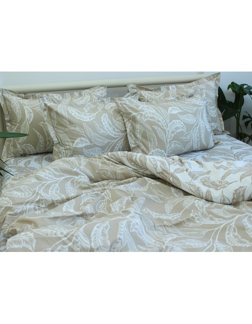 Євро комплект постільної білизни бежевого кольору з квітковим візерунком, Ранфорс