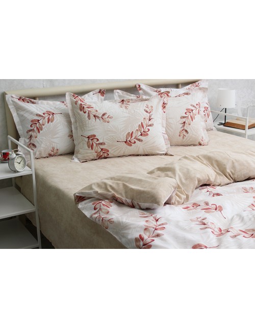 Евро комплект постельного белья с принтом листьями на ветвях, Ранфорс