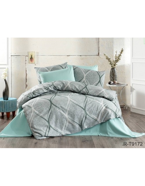 Євро комплект постільної білизни сірого кольору з абстрактним принтом, Ранфорс