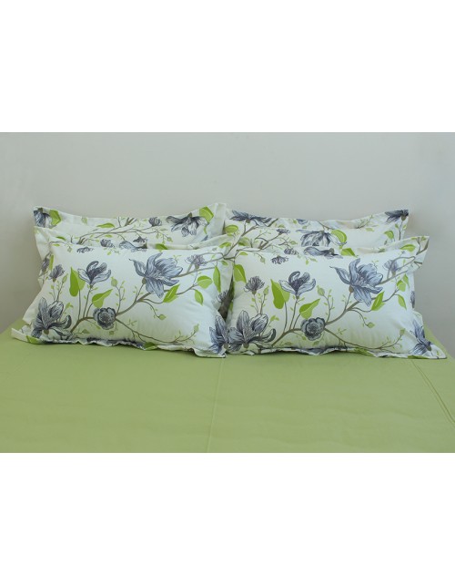 Євро комплект постільної білизни білого кольору з квітковим принтом, Ранфорс