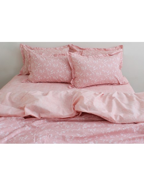 Євро комплект постільної білизни рожевого кольору з візерунком квітів, Ранфорс
