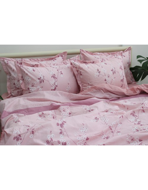 Євро комплект постільної білизни рожевого кольору з квітами, Ранфорс