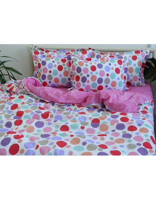 Євро комплект постільної білизни у різнобарвний горошок, Ранфорс