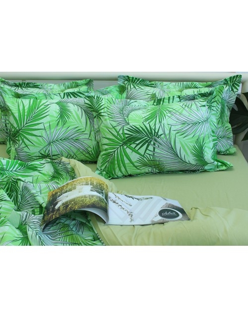 Євро комплект постільної білизни зеленого кольору з листям на гілках, Ранфорс