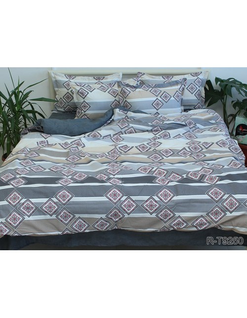 Євро комплект постільної білизни з абстрактним принтом у смужку, Ранфорс