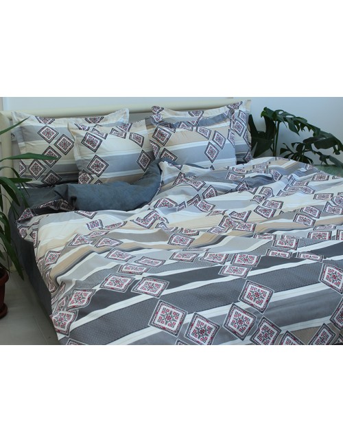 Євро комплект постільної білизни з абстрактним принтом у смужку, Ранфорс