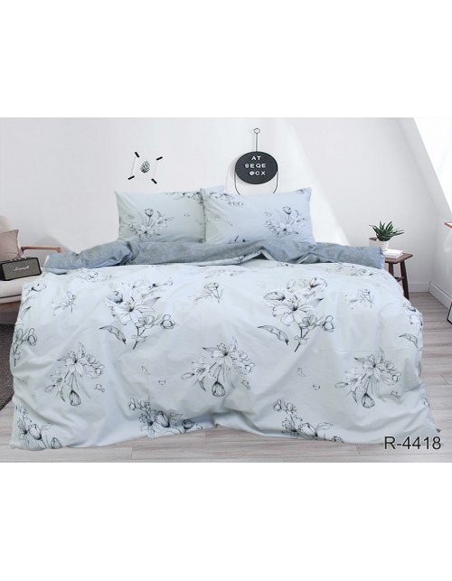 Євро комплект постільної білизни з квітами, Ранфорс