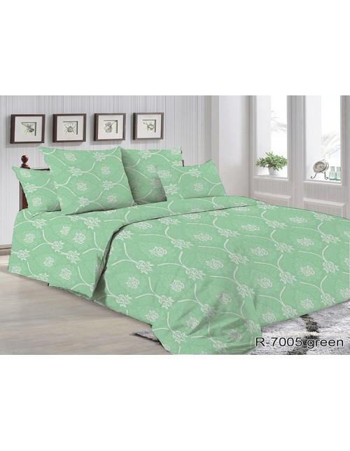 Евро комплект постельного белья зеленого цвета с узором, Ранфорс