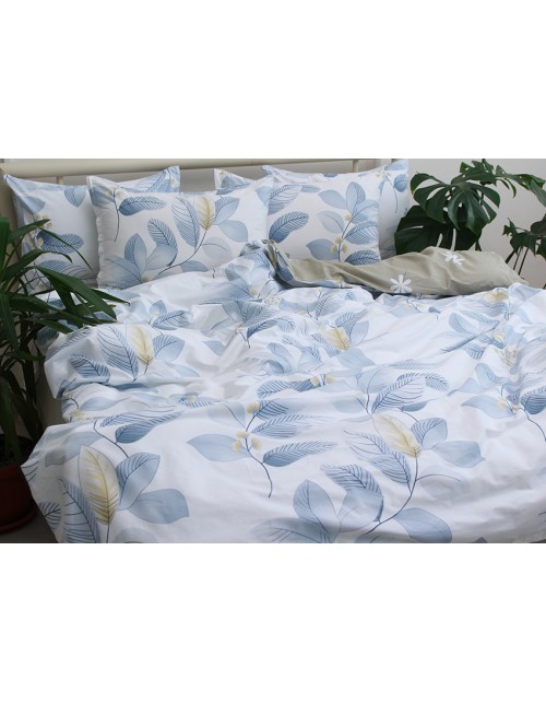 Евро комплект постельного белья с листьями на ветвях, Сатин люкс