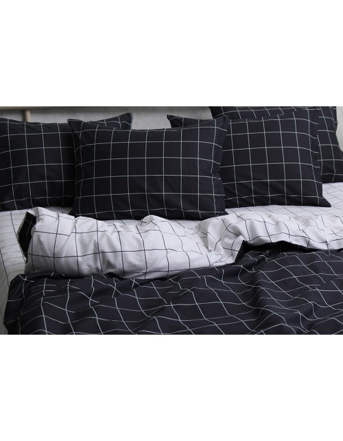 Євро комплект постільної білизни в клітинку, Сатин люкс