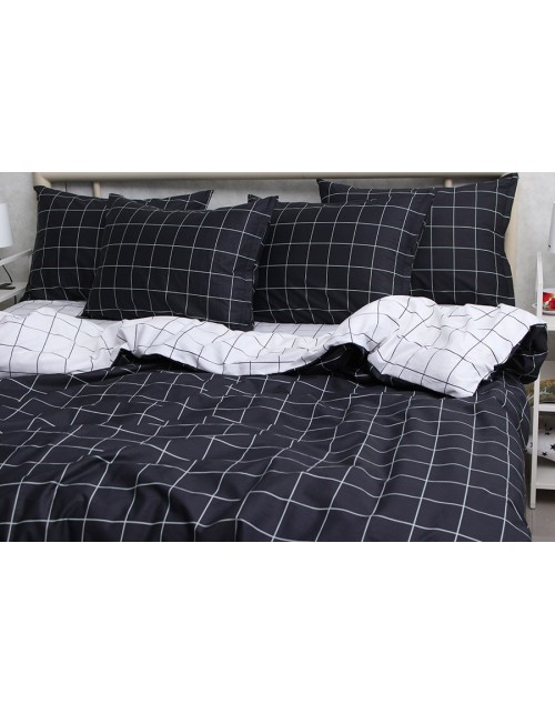 Євро комплект постільної білизни в клітинку, Сатин люкс