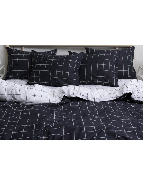 Євро комплект постільної білизни в клітинку, Сатин люкс