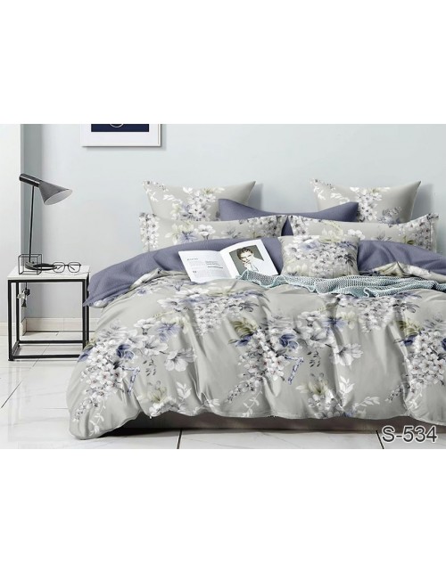 Євро комплект постільної білизни з квітковим принтом, Сатин люкс