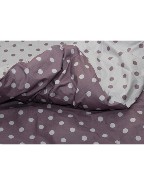 Євро комплект постільної білизни фіолетового кольору в горошок, Сатин люкс