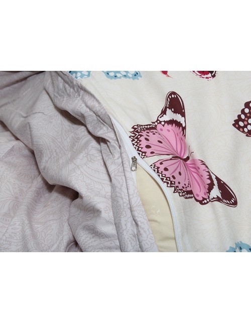 Євро комплект постільної білизни бежевого кольору з метеликами, Сатин люкс