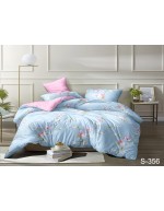 Постіль євро блакитного кольору з квітами